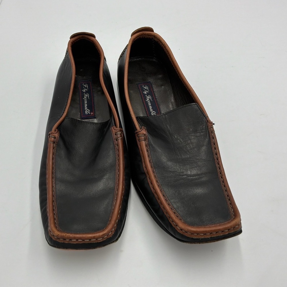 F. by Faconnable Black Brown Leather Loafers Square‎ Moc Toe Shoes Size 37 - Picture 5 of 11